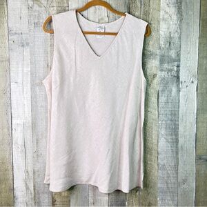 Match Point Linen Very Light Tan V-Neck Sleeveless Tunic Top w/2” Side Slits